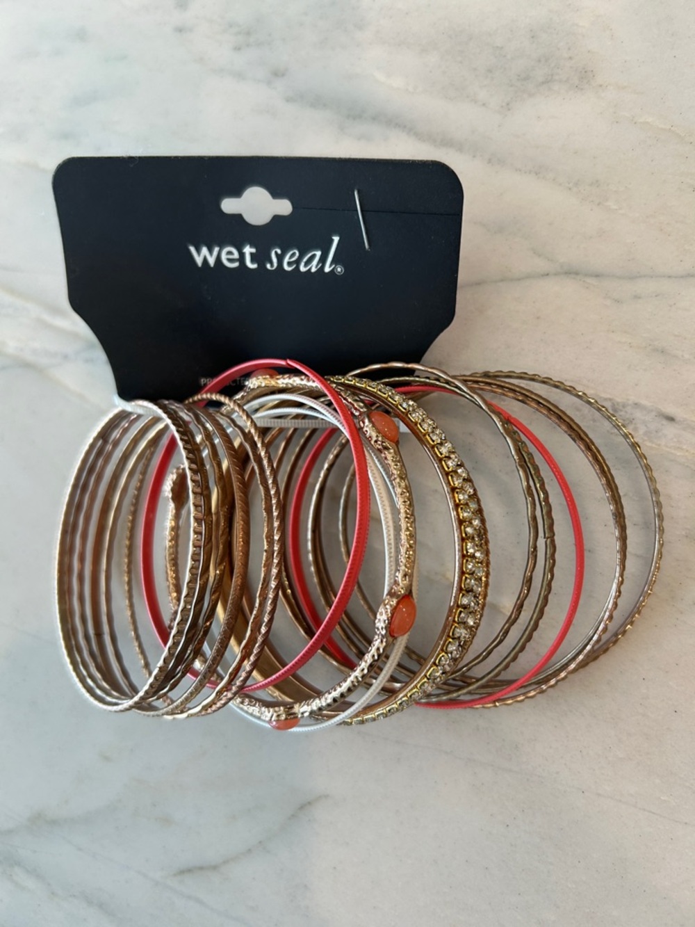 Wet Seal Gold and Coral Mixed Bangle Bracelet Set